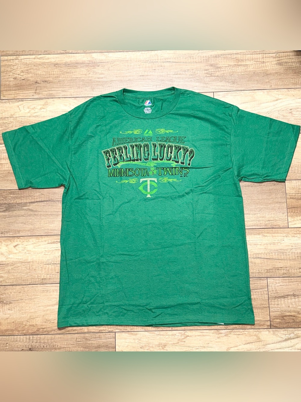 Minnesota Twins St Patrick's Day Exclusive MLB Majestic Green T Shirt Mens XL
